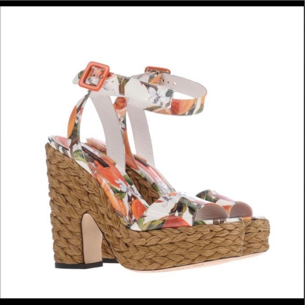 DOLCE & GABBANA SHOES ORANGE BLOSSOM LEATHER WOVEN HEEL